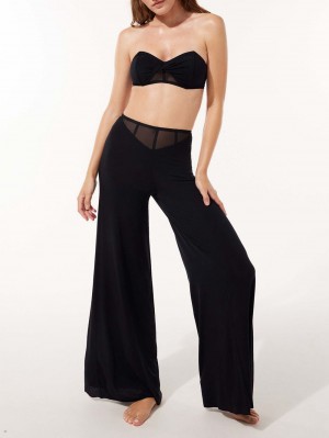 Savage X Fenty Aqua Hour Wide-Leg Black USA | 670-MTJPWK