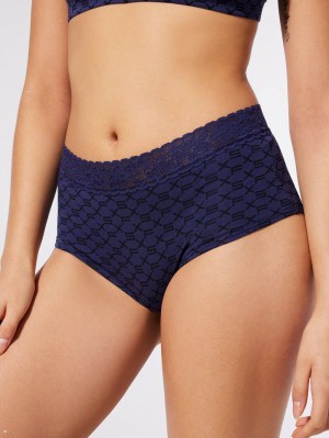 Savage X Fenty Cotton Essentials Lace-Trim Navy USA | 695-UNTQVL