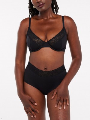 Savage X Fenty Cotton Essentials Lace-Trim Black USA | 725-VIJRFK