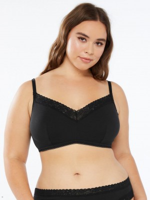 Savage X Fenty Cotton Essentials Lace-Trim Black USA | 763-EVROFA