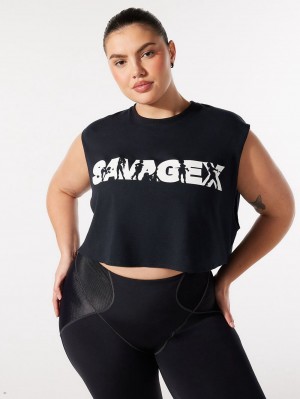 Savage X Fenty Flex On U Cropped Muscle Tee Black USA | 540-KVXHPS