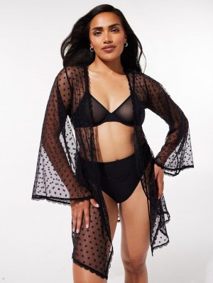 Savage X Fenty Ruffle Luv Short Robe Black USA | 105-YDFOAH