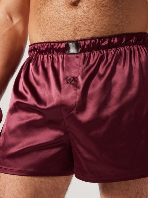 Savage X Fenty Satin Boxers Burgundy USA | 567-UCKQXA