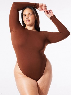 Savage X Fenty Seamless Long-Sleeve Teddy Brown USA | 495-RJGFVE