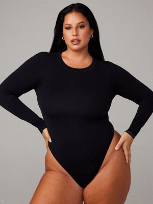 Savage X Fenty Seamless Long-Sleeve Teddy Black USA | 721-ZTJGFQ