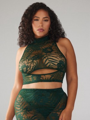 Savage X Fenty Shadowplay Lace Keyhole Crop Green USA | 814-BSOMAR