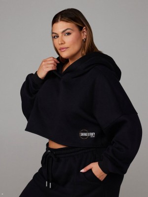 Savage X Fenty Xssential Fleece Scope Logo Cropped Black USA | 405-BIVJOP