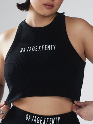 Savage X Fenty Xssential Heavy Rib Cropped Logo Black USA | 092-BMSIQD