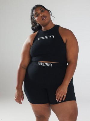 Savage X Fenty Xssential Heavy Rib Cropped Logo Black USA | 469-CLDWTZ