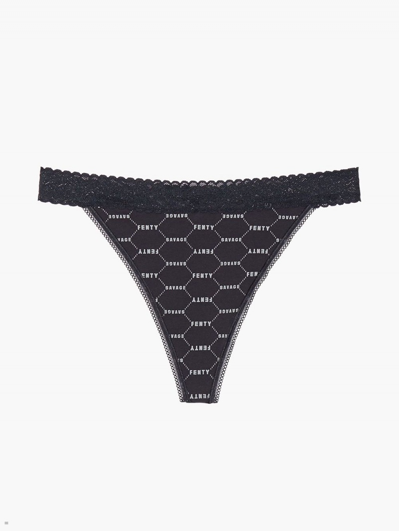 Savage X Fenty Cotton Essentials Lace-Trim Black USA | 306-LIMUWV