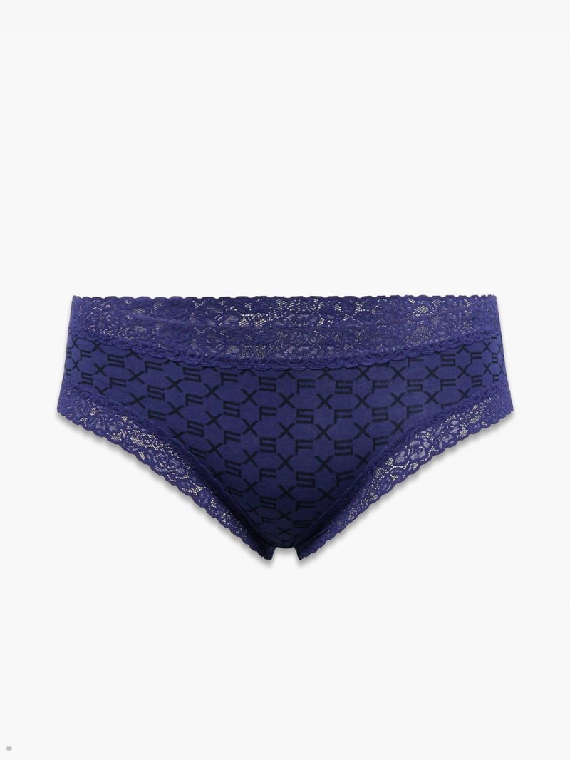 Savage X Fenty Cotton Essentials Lace-Trim Navy USA | 209-OQNWUM