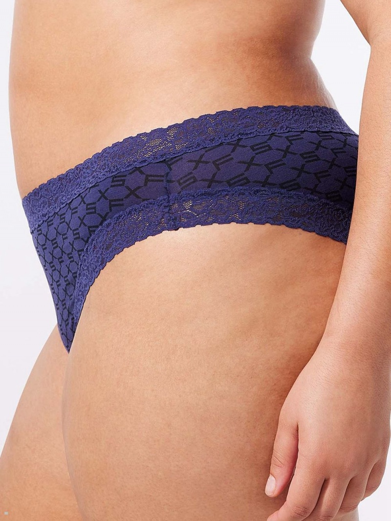 Savage X Fenty Cotton Essentials Lace-Trim Navy USA | 946-AROEQV