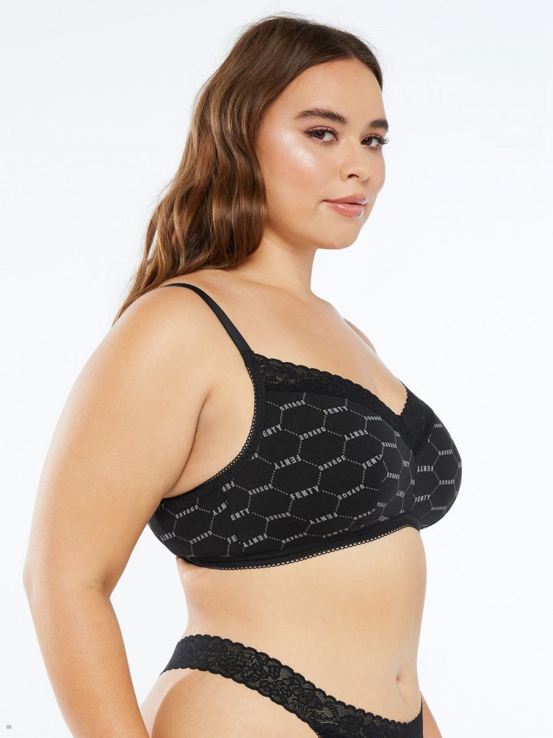 Savage X Fenty Cotton Essentials Lace-Trim Black USA | 413-LBNCIJ