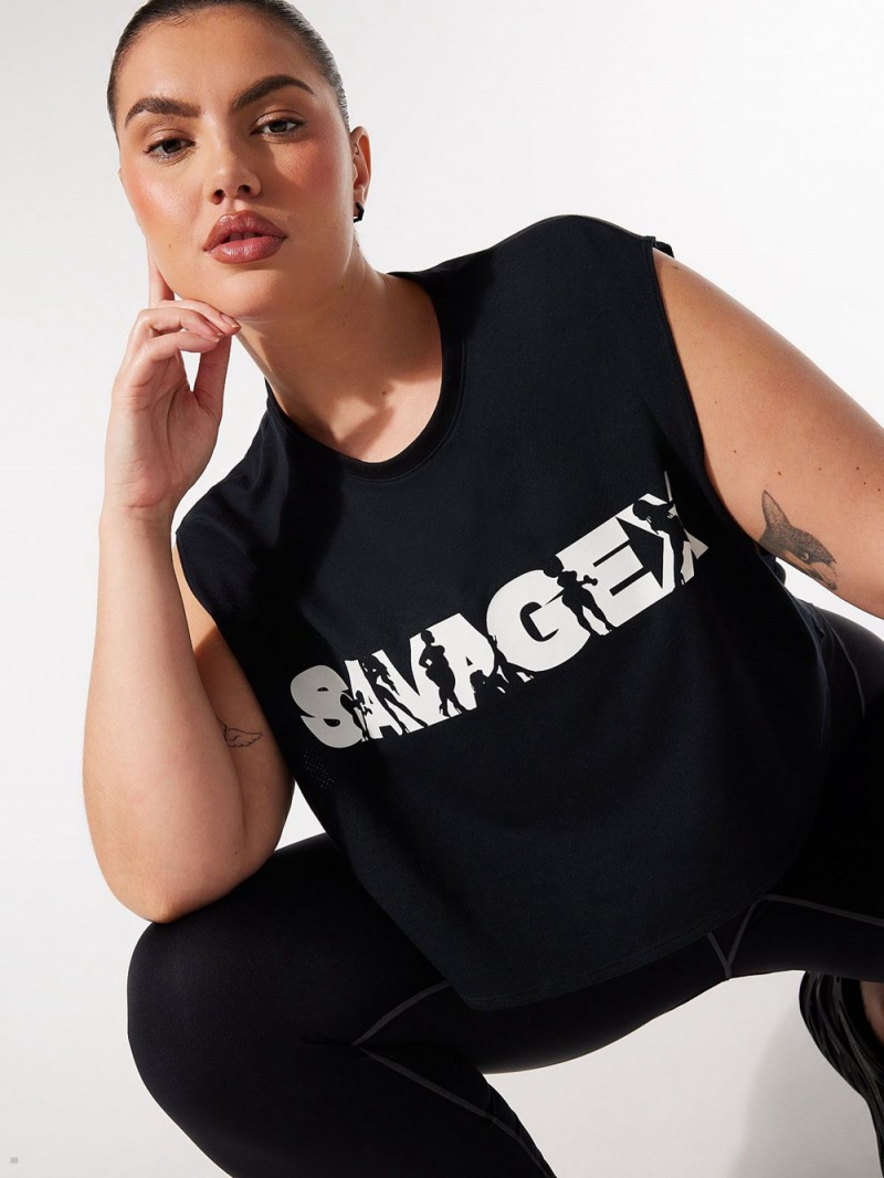 Savage X Fenty Flex On U Cropped Muscle Tee Black USA | 540-KVXHPS