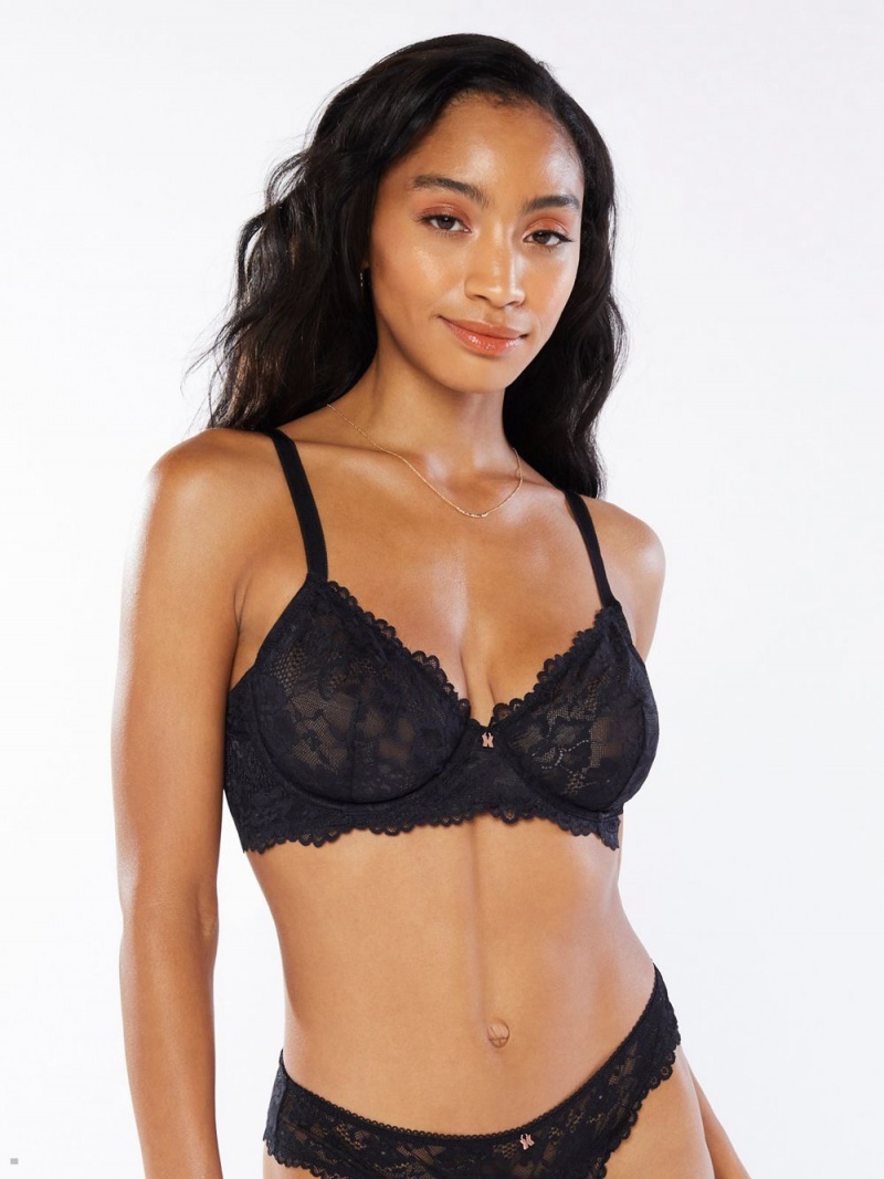 Savage X Fenty Floral Lace Black USA | 765-WXDQJG