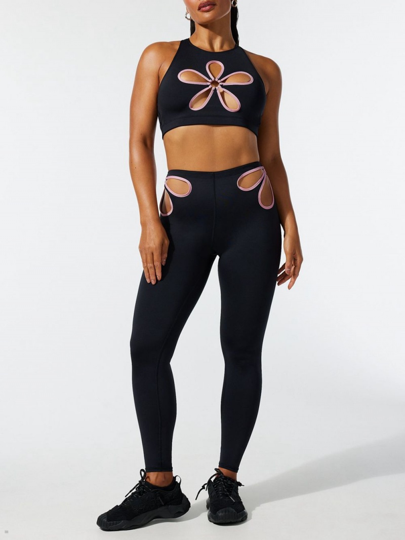 Savage X Fenty Flower Pop Cutout Black USA | 692-HWFGQT