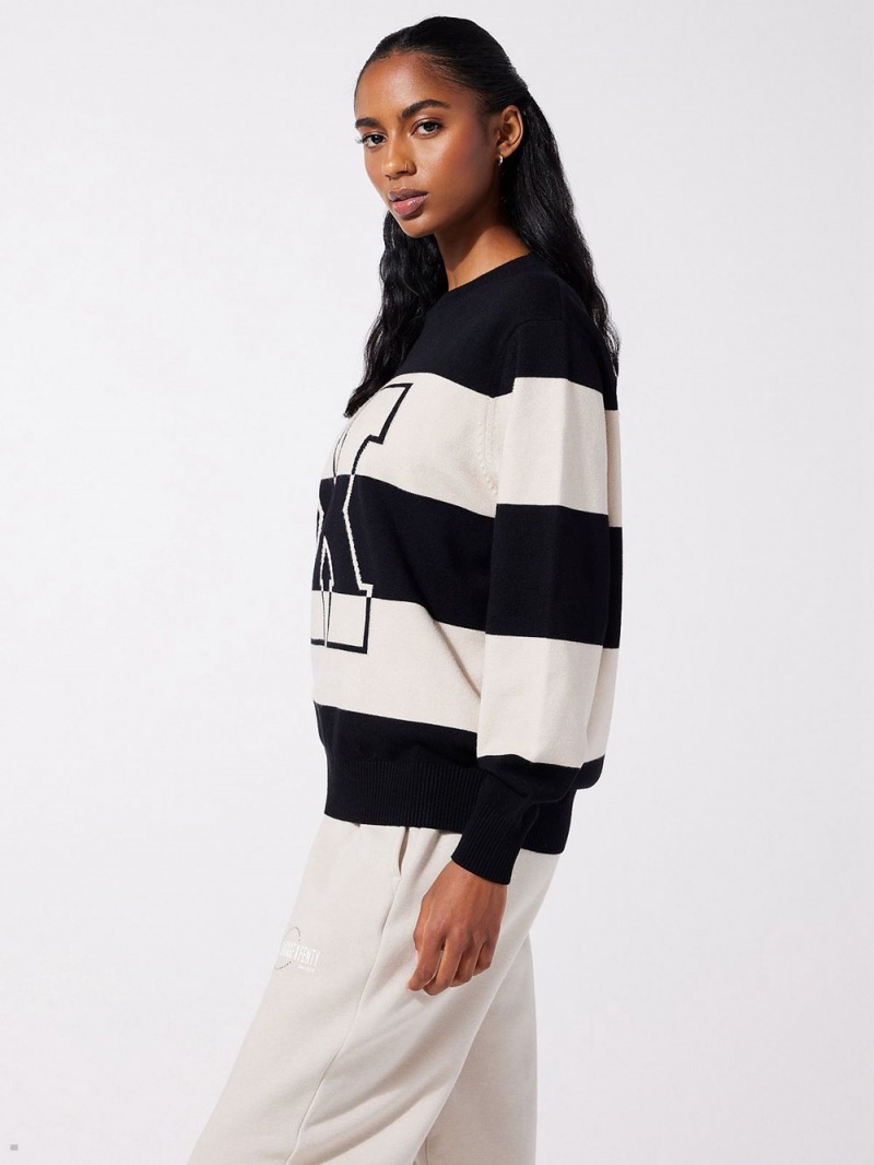 Savage X Fenty Lit Leisure Knit Striped Black Beige USA | 690-NHTEYI