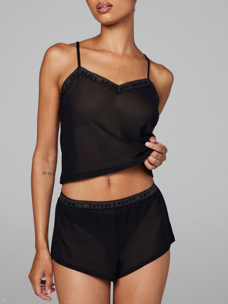 Savage X Fenty Logo-Trim Mesh Sleep Black USA | 491-CRYPIT