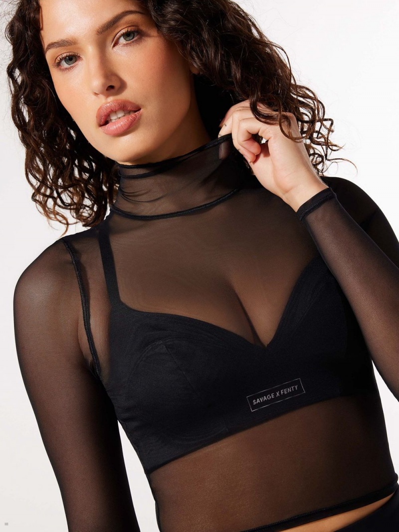 Savage X Fenty Mod Cropped Turtleneck Long-Sleeve Tee Black USA | 805-LPNOWZ