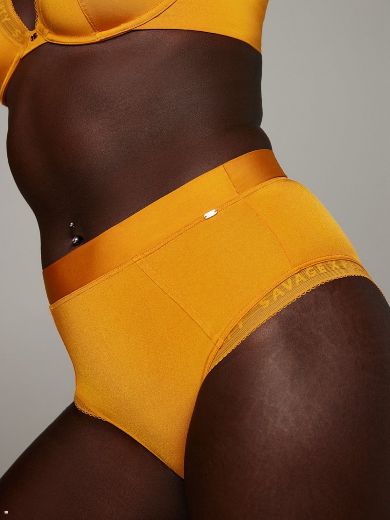 Savage X Fenty New Microfiber Logo-Trim High-Waist Gold USA | 870-OCNDUF