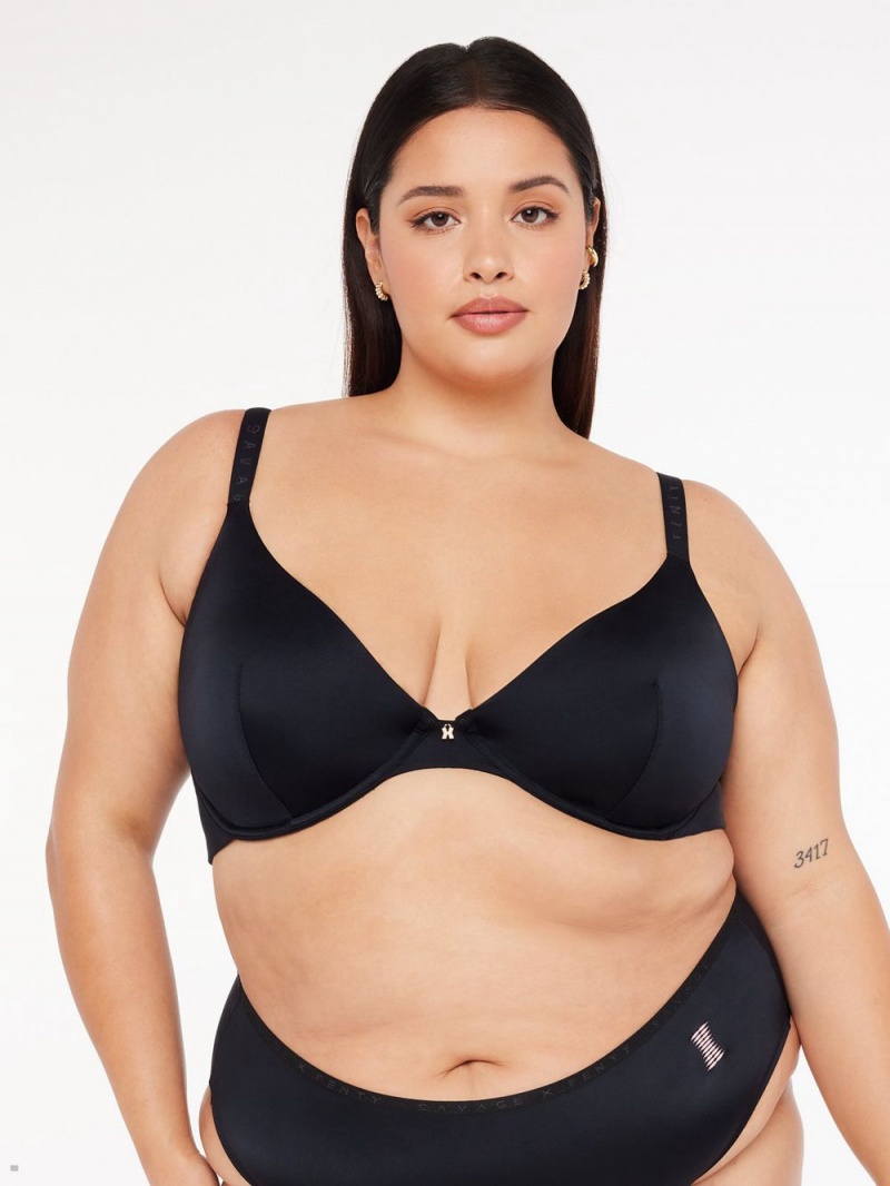 Savage X Fenty New Microfiber Plunge Black USA | 843-WMUVCK