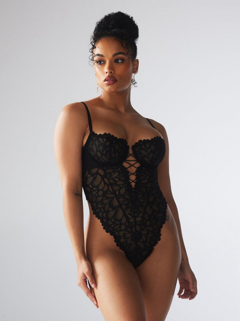 Savage X Fenty Not Sorry Underwire Teddy Black USA | 345-KXFGYZ