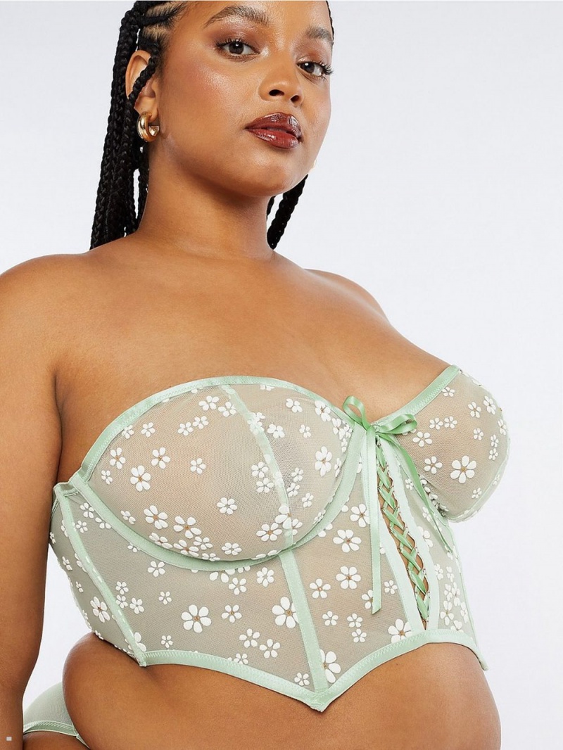 Savage X Fenty Puff Daisy Unlined Bustier Mint USA | 105-ESBTXD