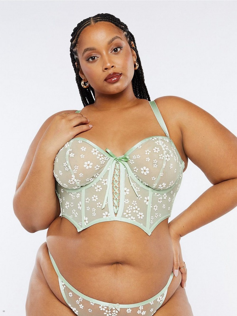 Savage X Fenty Puff Daisy Unlined Bustier Mint USA | 105-ESBTXD