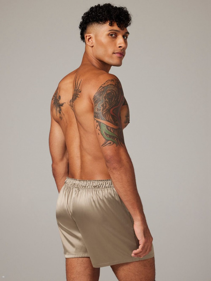 Savage X Fenty Satin Boxers Beige USA | 714-KGBECP