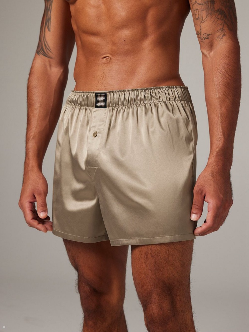 Savage X Fenty Satin Boxers Beige USA | 714-KGBECP