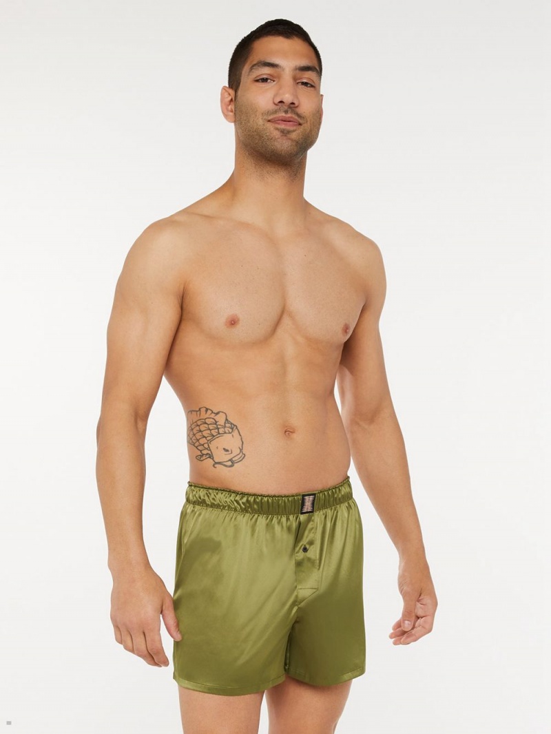 Savage X Fenty Satin Boxers Olive USA | 801-HRQLMX