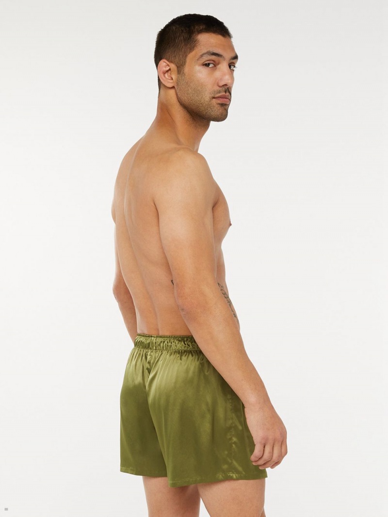 Savage X Fenty Satin Boxers Olive USA | 801-HRQLMX