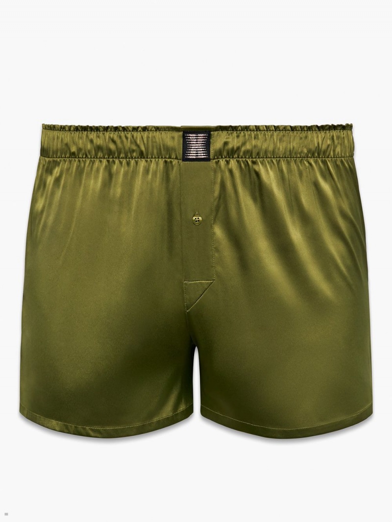 Savage X Fenty Satin Boxers Olive USA | 801-HRQLMX