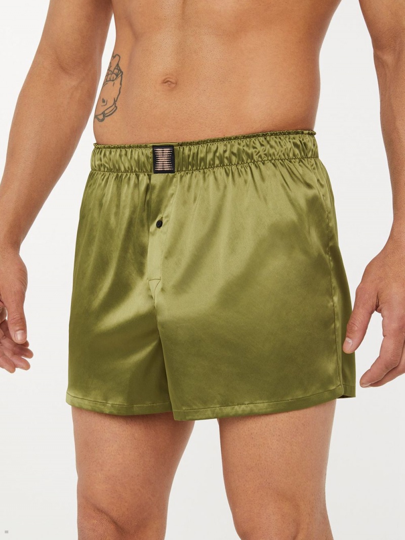 Savage X Fenty Satin Boxers Olive USA | 801-HRQLMX