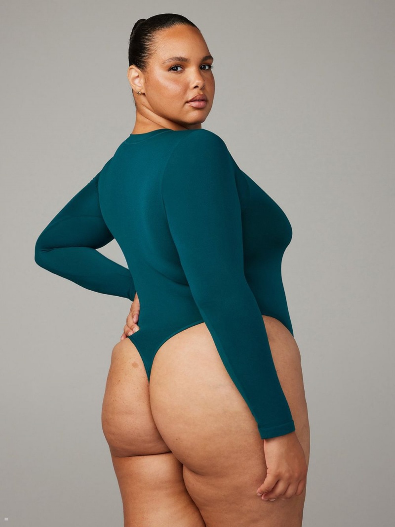 Savage X Fenty Seamless Long-Sleeve Teddy Green USA | 763-EYLNZV