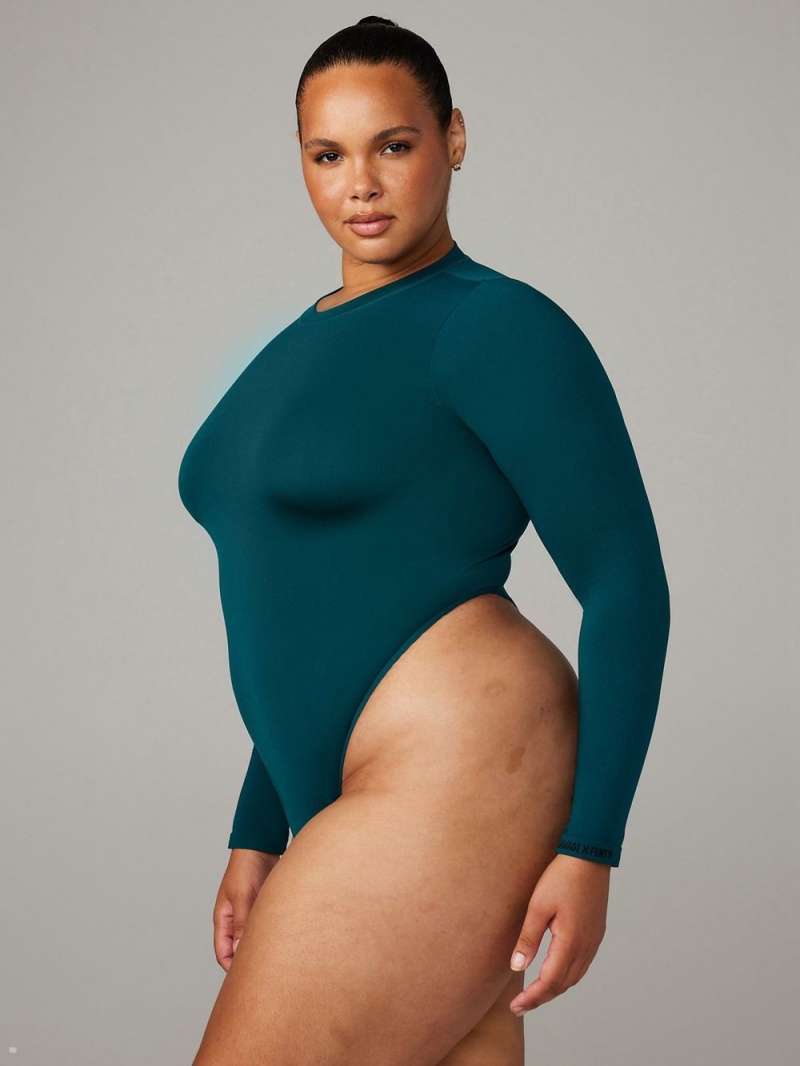 Savage X Fenty Seamless Long-Sleeve Teddy Green USA | 763-EYLNZV