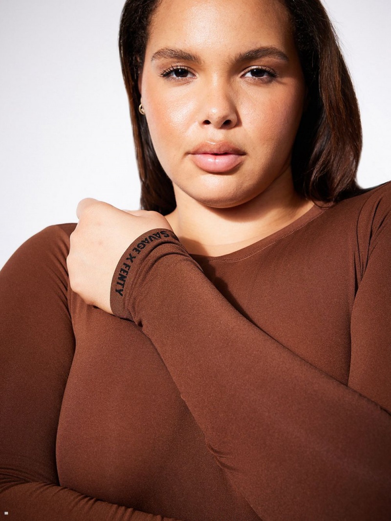 Savage X Fenty Seamless Long-Sleeve Teddy Brown USA | 495-RJGFVE