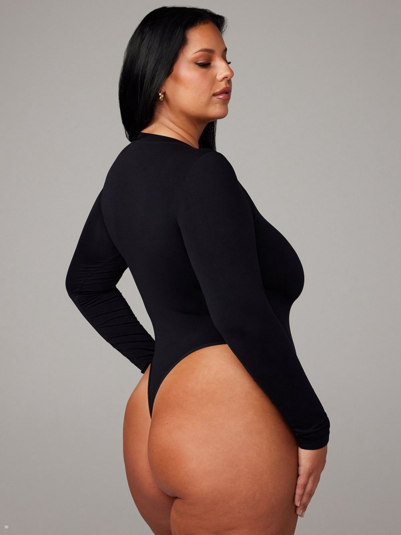 Savage X Fenty Seamless Long-Sleeve Teddy Black USA | 721-ZTJGFQ