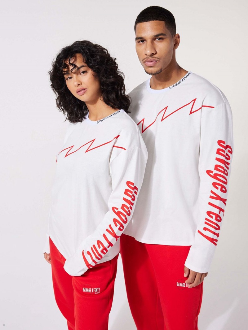 Savage X Fenty Sexties Graphic Long-Sleeve White USA | 351-XHZSAV