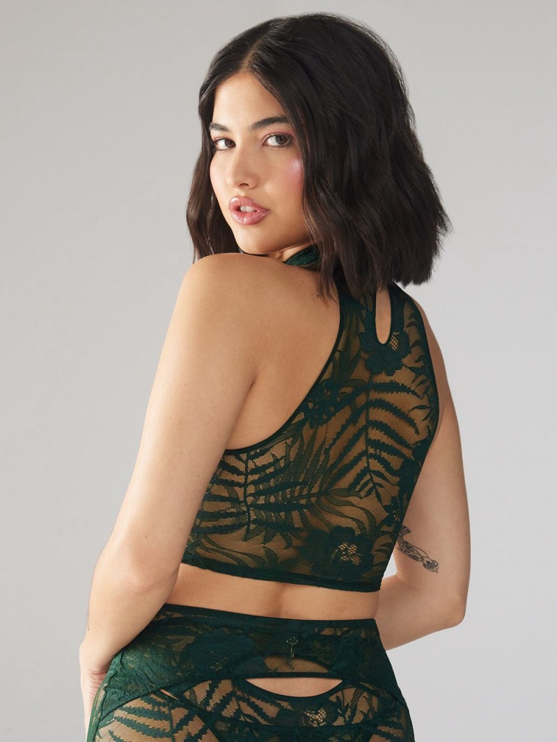 Savage X Fenty Shadowplay Lace Keyhole Crop Green USA | 683-SNBCAO