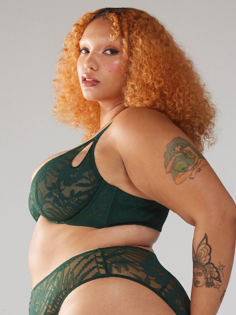 Savage X Fenty Shadowplay Lace Plunge Green USA | 937-MGLESO