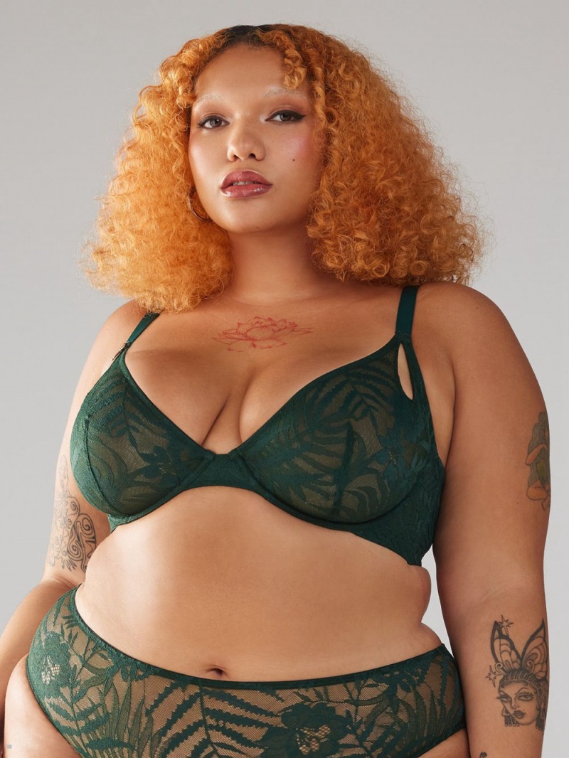 Savage X Fenty Shadowplay Lace Plunge Green USA | 937-MGLESO