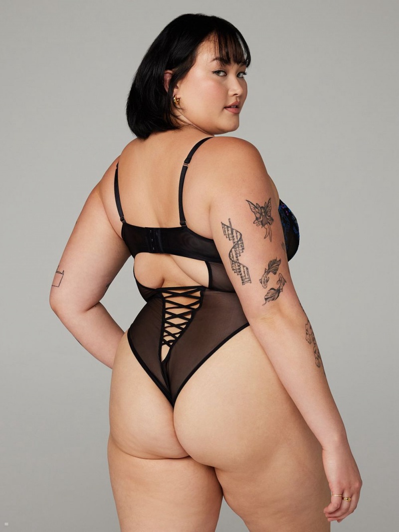 Savage X Fenty Wallflower Underwire Teddy Black USA | 407-XEGZYL