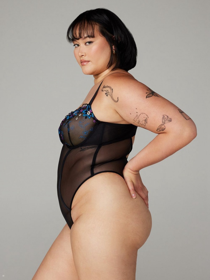 Savage X Fenty Wallflower Underwire Teddy Black USA | 407-XEGZYL