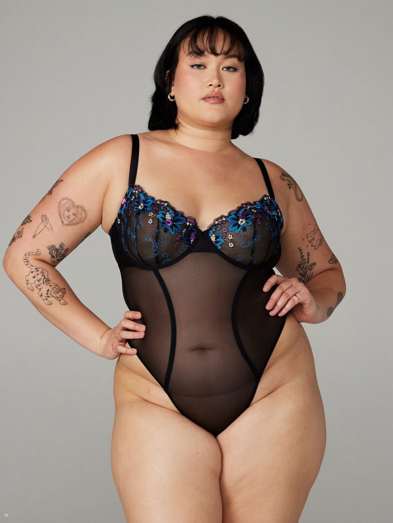 Savage X Fenty Wallflower Underwire Teddy Black USA | 407-XEGZYL