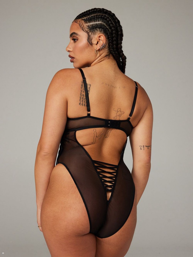 Savage X Fenty Wallflower Underwire Teddy Black USA | 382-RCZKNO