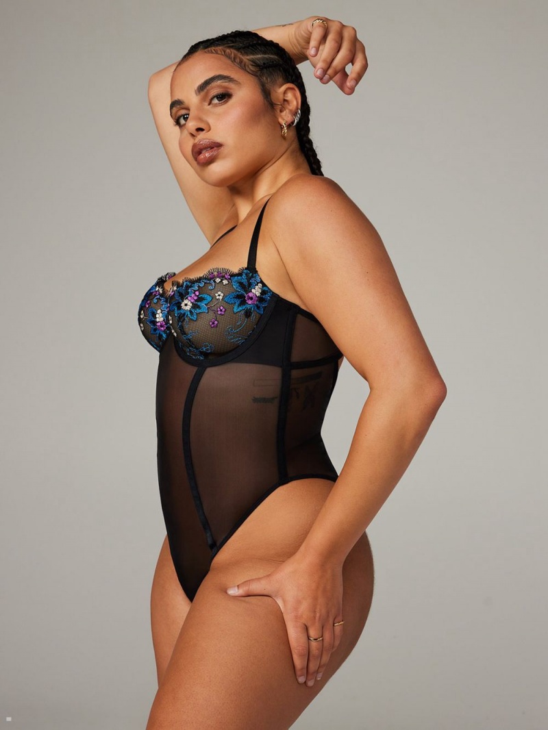 Savage X Fenty Wallflower Underwire Teddy Black USA | 382-RCZKNO