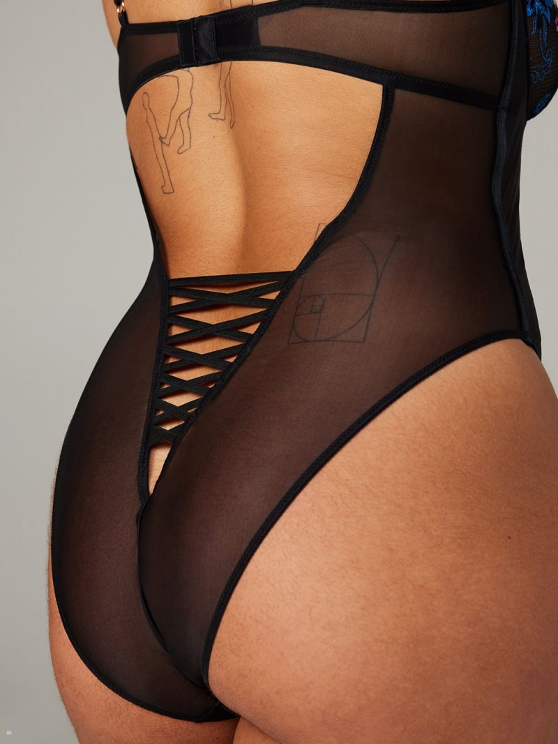 Savage X Fenty Wallflower Underwire Teddy Black USA | 382-RCZKNO