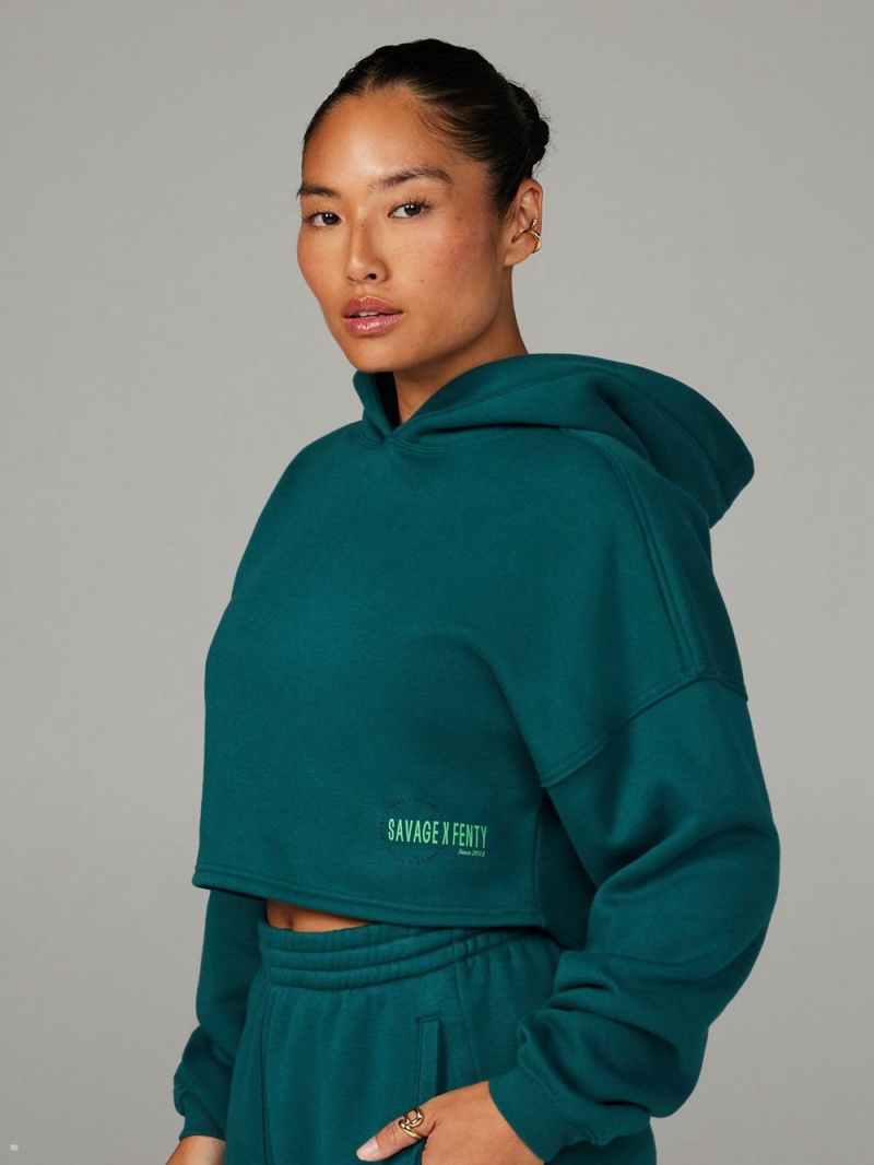 Savage X Fenty Xssential Fleece Scope Logo Cropped Green USA | 280-PFDUAT