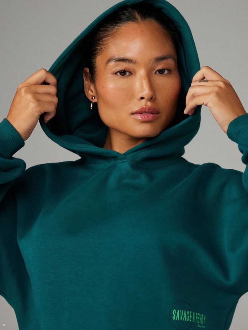 Savage X Fenty Xssential Fleece Scope Logo Cropped Green USA | 280-PFDUAT